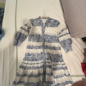 Elegant Blue and White Lace Dress